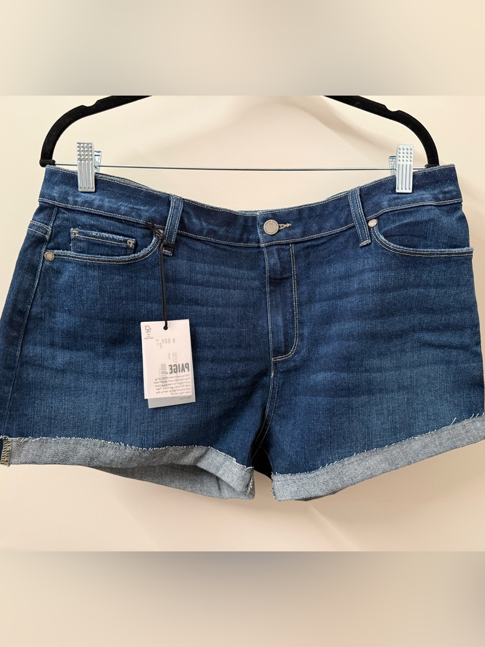 PAIGE Dark Blue Rolled Hem Denim Shorts NWT